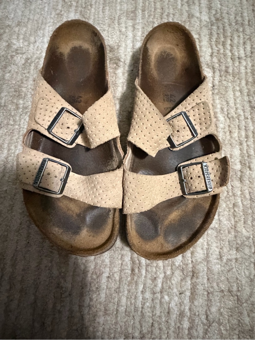 Birkenstock Beige Perforated Double-Strap Sandals